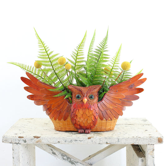 SOLD - Vintage 1970s Wicker Owl Wall Basket