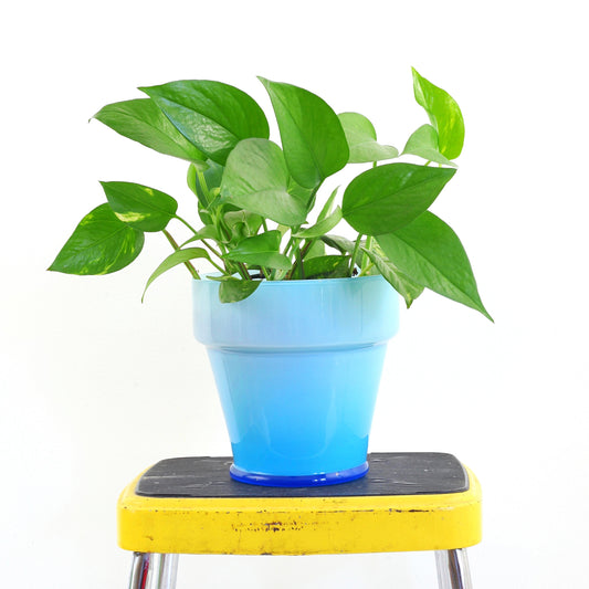 SOLD - Mid Century Sky Blue Cased Glass Planter Pot