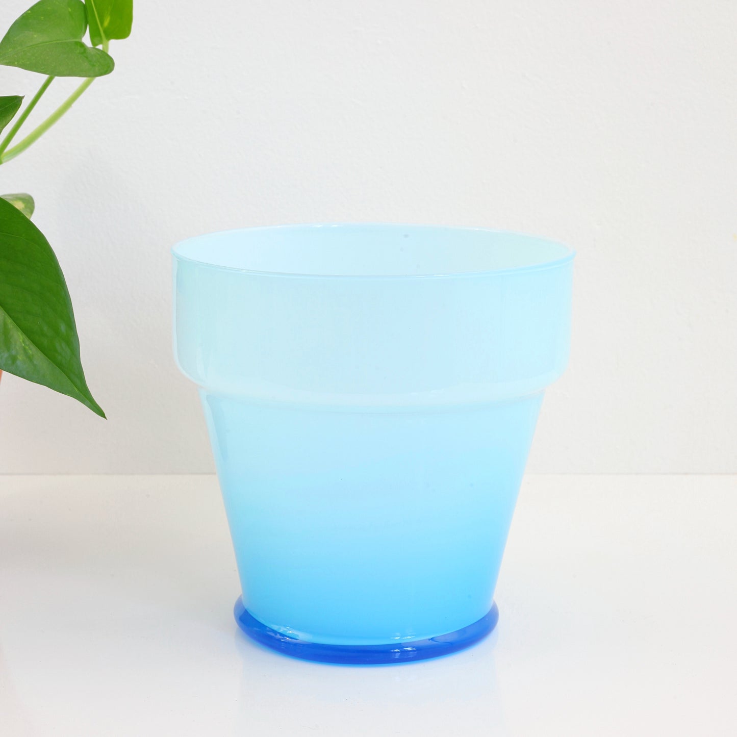 SOLD - Mid Century Sky Blue Cased Glass Planter Pot