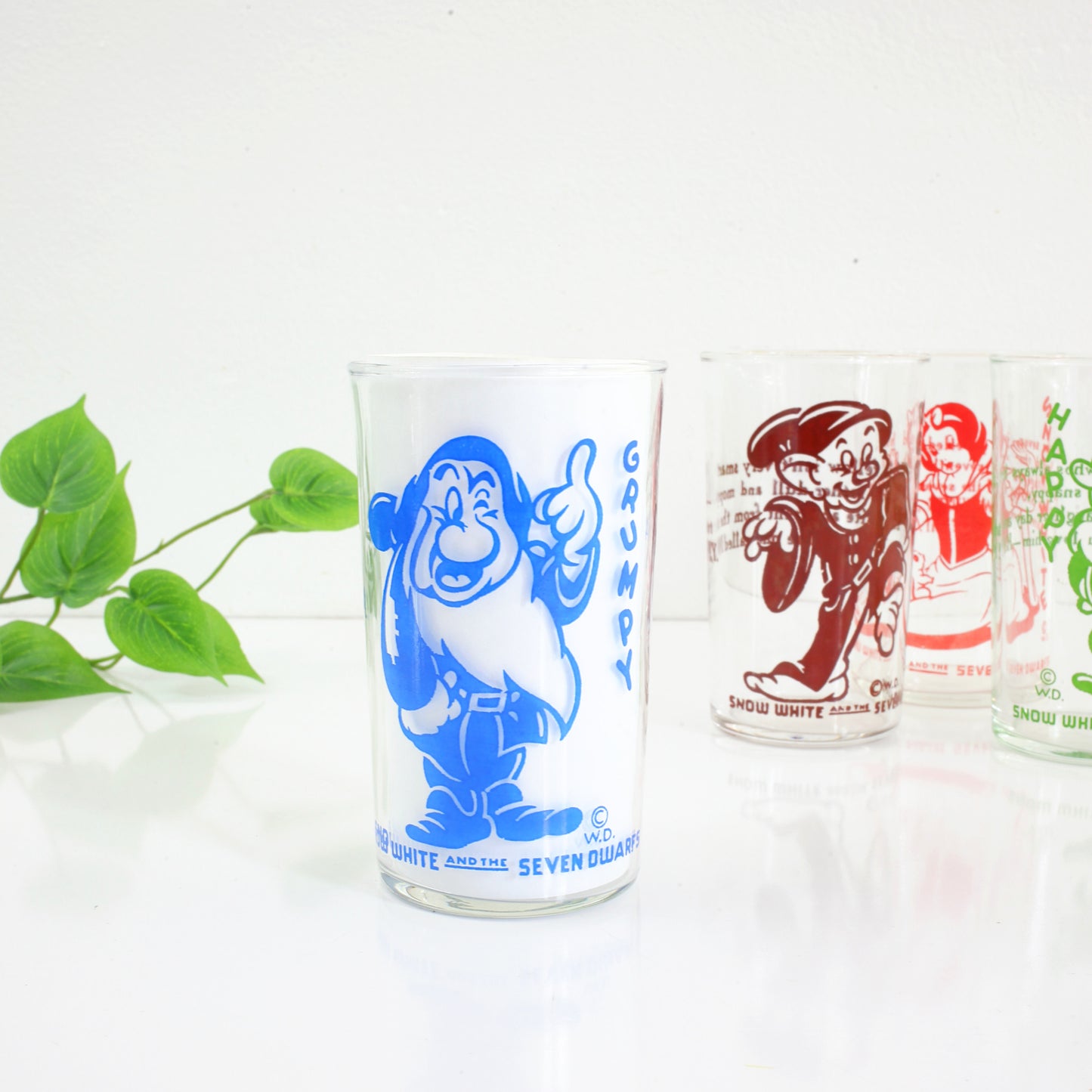 SOLD - Vintage 1930s Snow White & The Seven Dwarfs Drinking Glasses