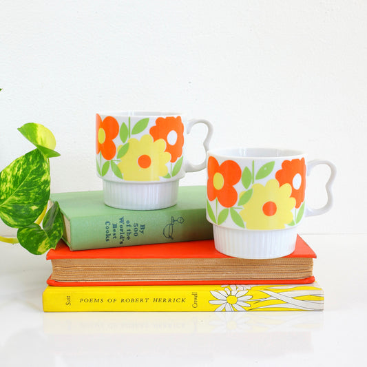 SOLD - Vintage Stacking Flower Mugs from Japan
