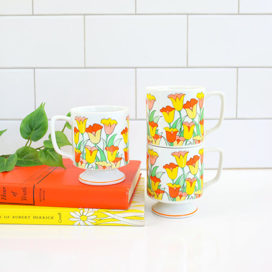 SOLD - Vintage Stacking Pedestal Tulip Mugs