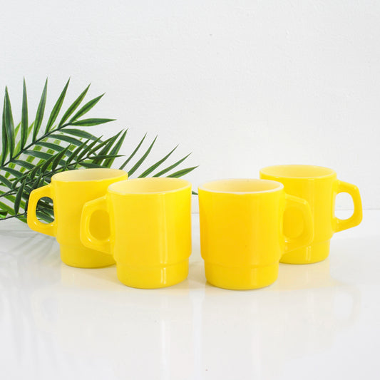 SOLD - Vintage Yellow Stacking Anchor Hocking Milk Glass Mugs