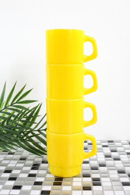 SOLD - Vintage Yellow Stacking Anchor Hocking Milk Glass Mugs