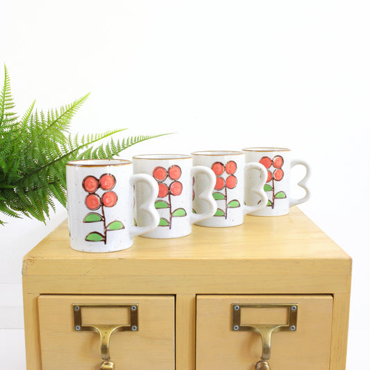 SOLD - Vintage Stoneware Flower Mugs with Double Handles