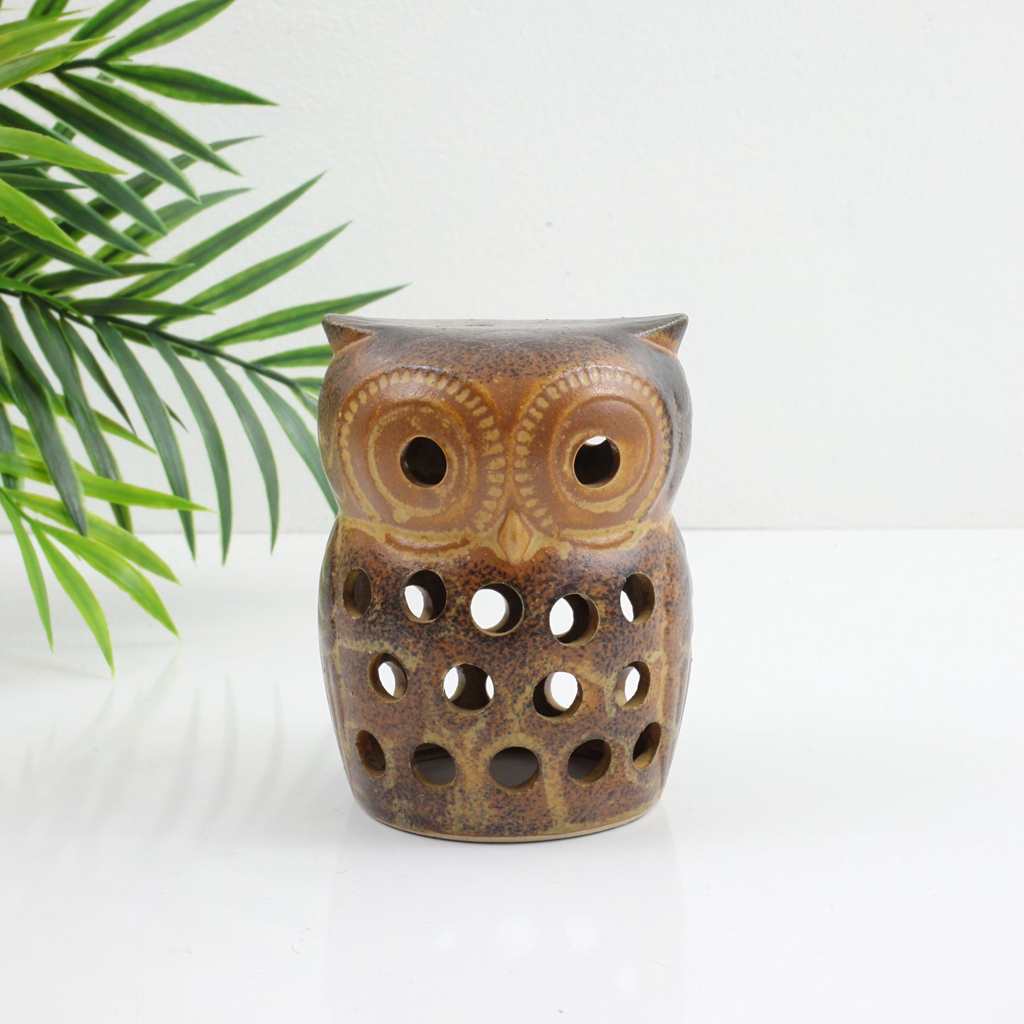 SOLD - Vintage Stoneware Owl Candle Holder & Incense Burner