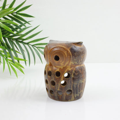 SOLD - Vintage Stoneware Owl Candle Holder & Incense Burner