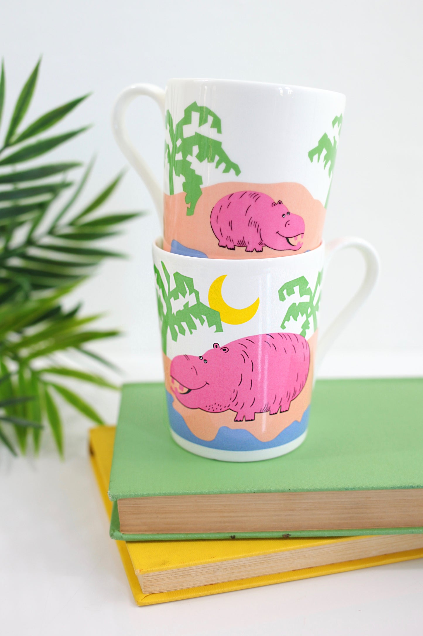 SOLD - Vintage Pink Hippo Mugs by Studio Nova