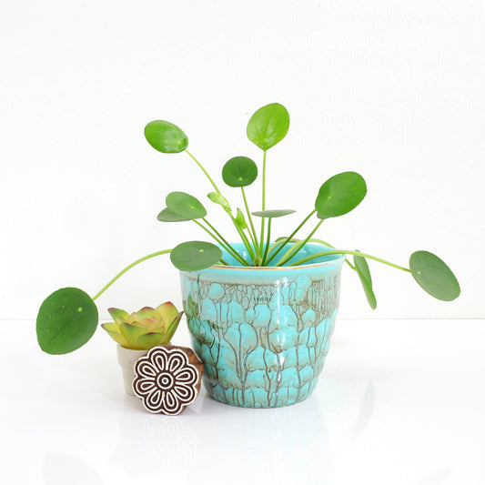 SOLD - Vintage Turquoise Drip Glaze Planter from Holland