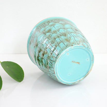 SOLD - Vintage Turquoise Drip Glaze Planter from Holland