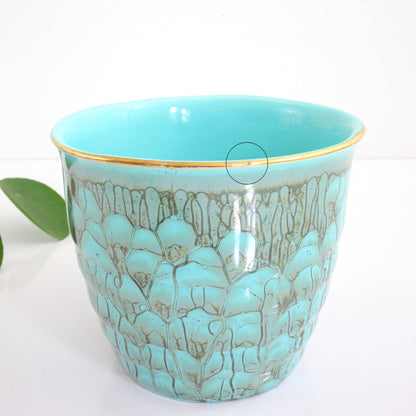 SOLD - Vintage Turquoise Drip Glaze Planter from Holland