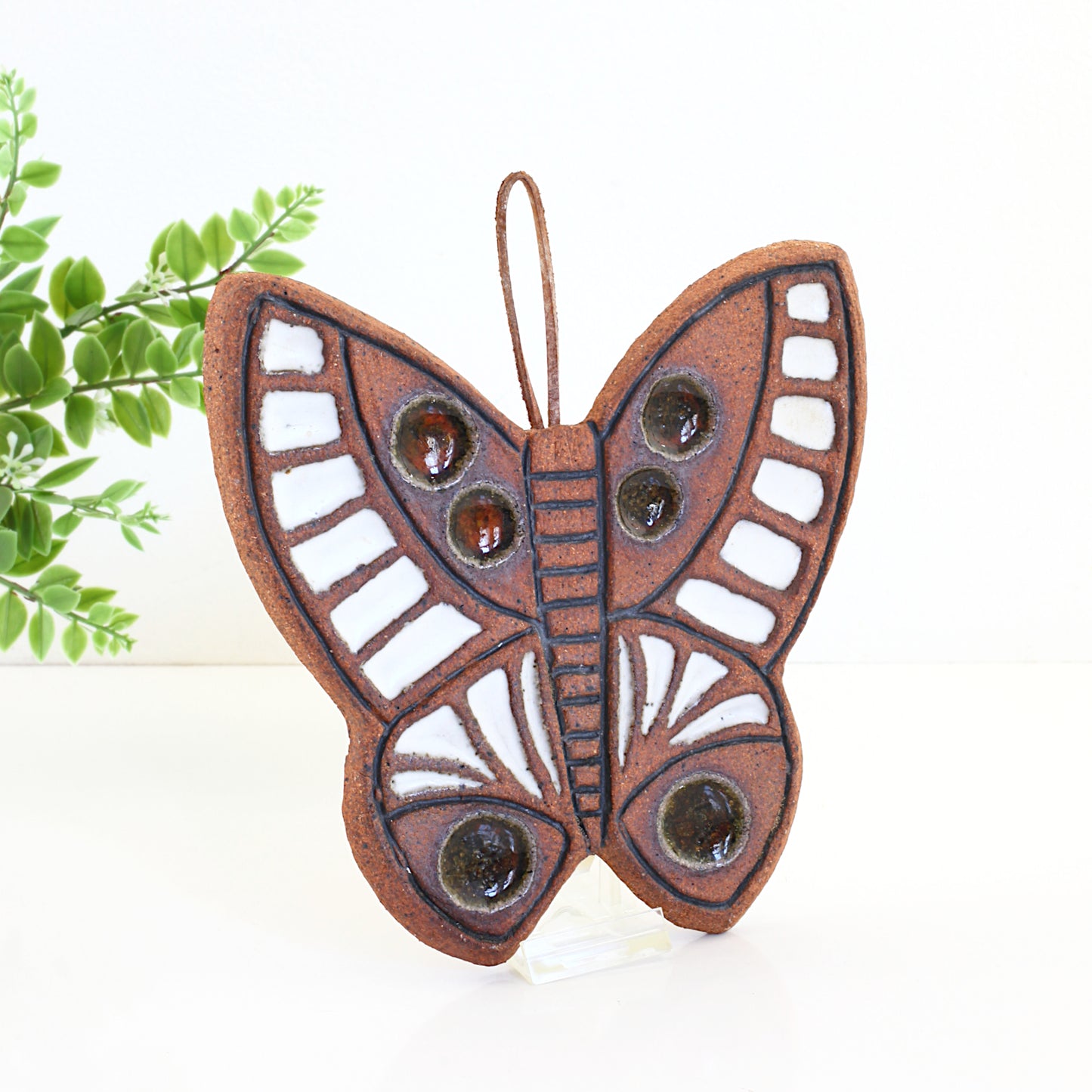 SOLD - Vintage Stoneware Butterfly Trivet by Victoria Littlejohn Ceramics