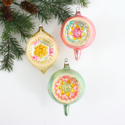 SOLD - Mid Century Pastel Indent Mercury Glass Ornaments