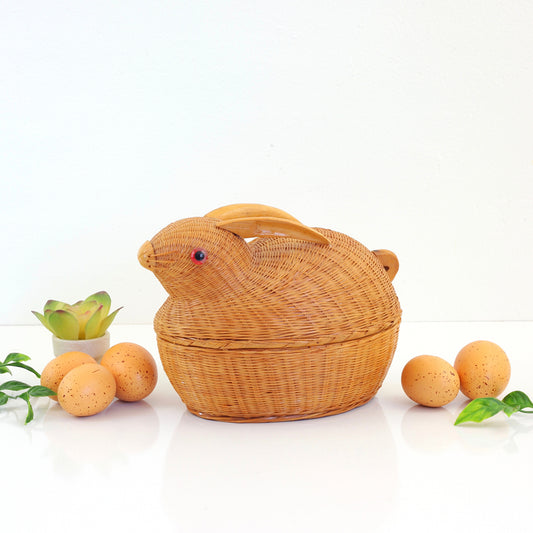 SOLD - Vintage Wicker & Bamboo Rabbit Basket
