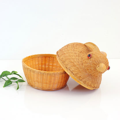 SOLD - Vintage Wicker & Bamboo Rabbit Basket