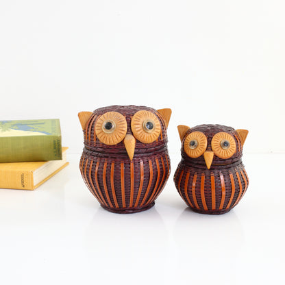 SOLD - Vintage 1970s Wicker Owl Baskets