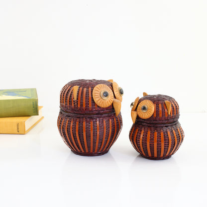 SOLD - Vintage 1970s Wicker Owl Baskets