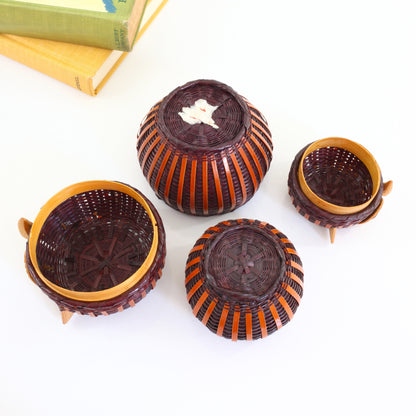 SOLD - Vintage 1970s Wicker Owl Baskets