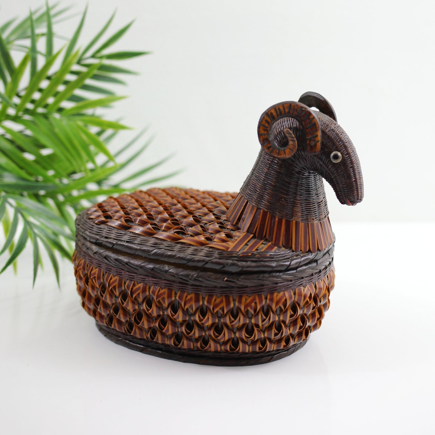 SOLD - Vintage 1970s Wicker Ram Basket