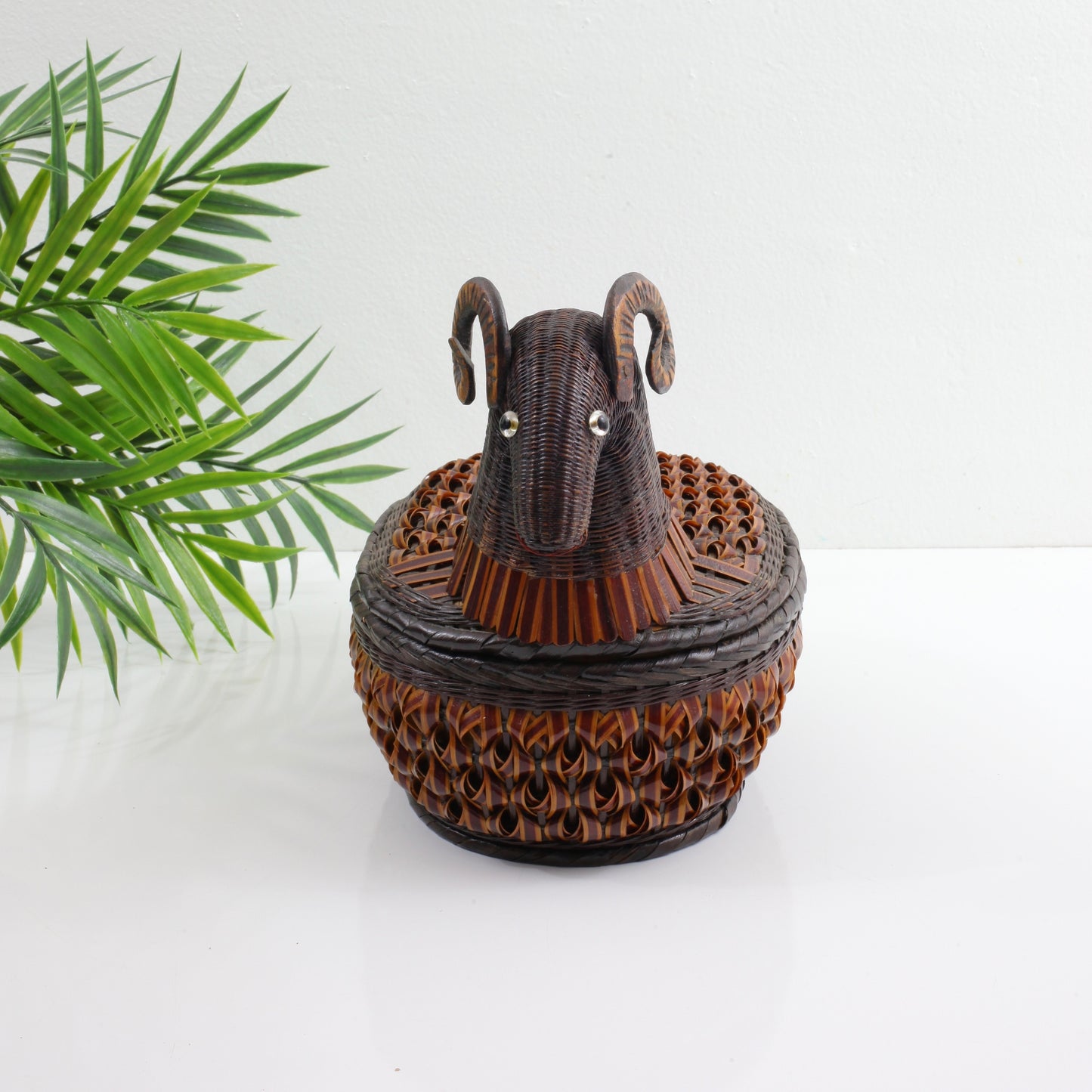 SOLD - Vintage 1970s Wicker Ram Basket