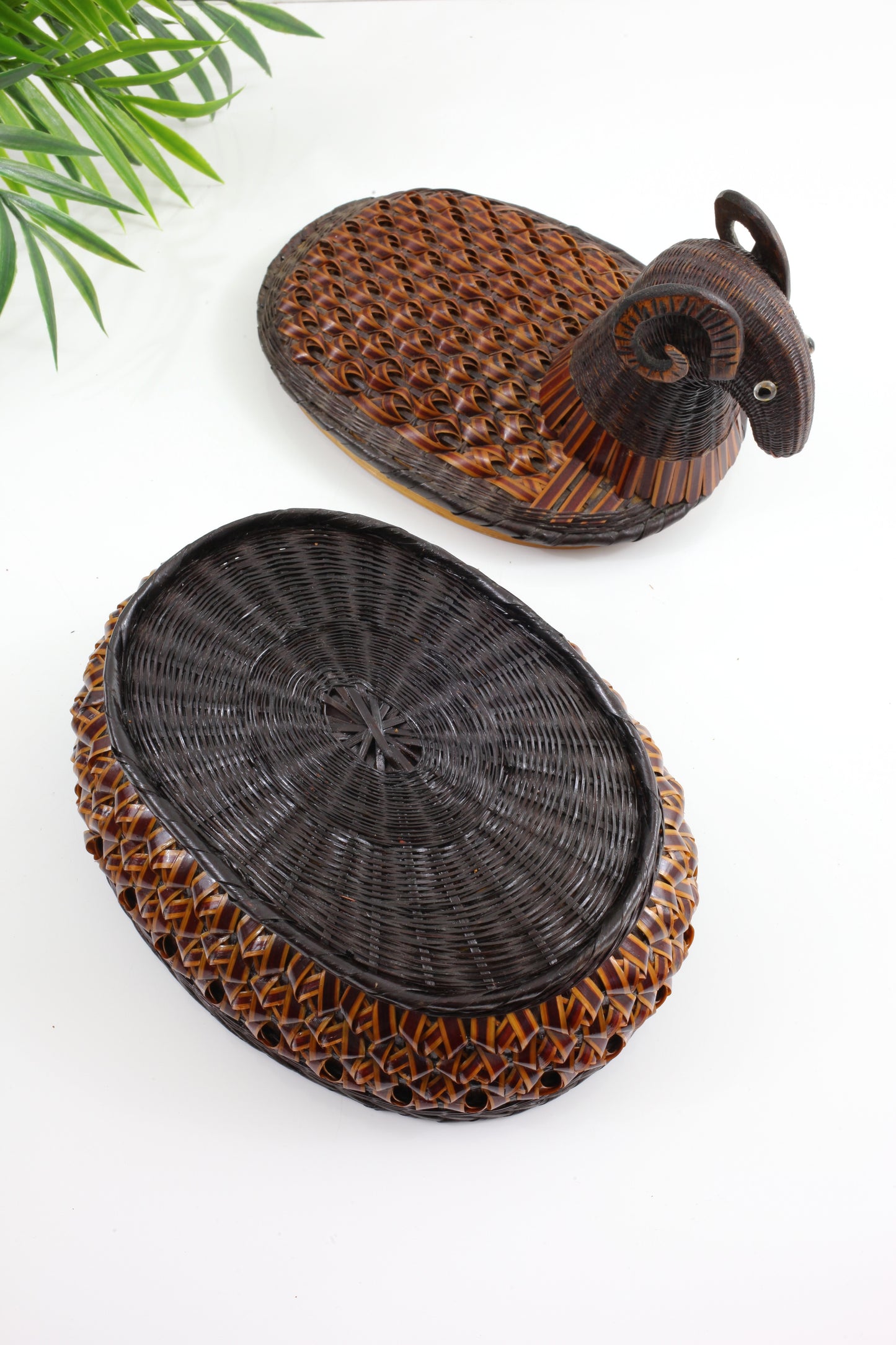 SOLD - Vintage 1970s Wicker Ram Basket