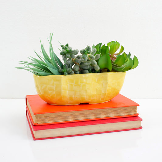SOLD - Vintage Yellow Basketweave USA Pottery Planter