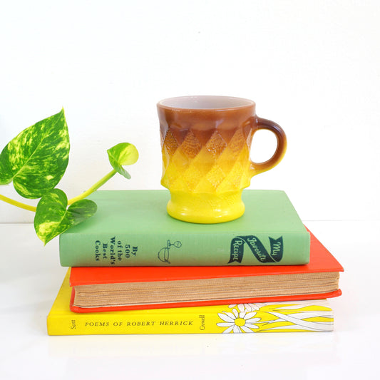 SOLD - Vintage Anchor Hocking Yellow Brown Ombre Kimberly Milk Glass Mug