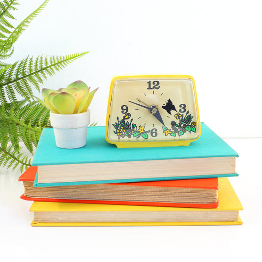 SOLD - Vintage Yellow Butterfly Alarm Clock