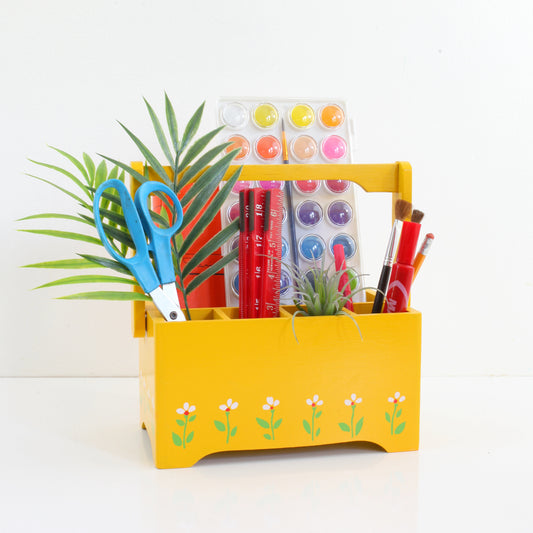 SOLD - Vintage Sunny Yellow Wood Organizer